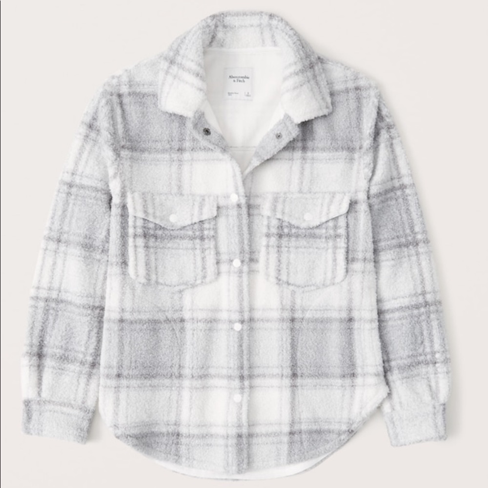 Abercrombie Gray Plaid Sherpa Shirt Jacket